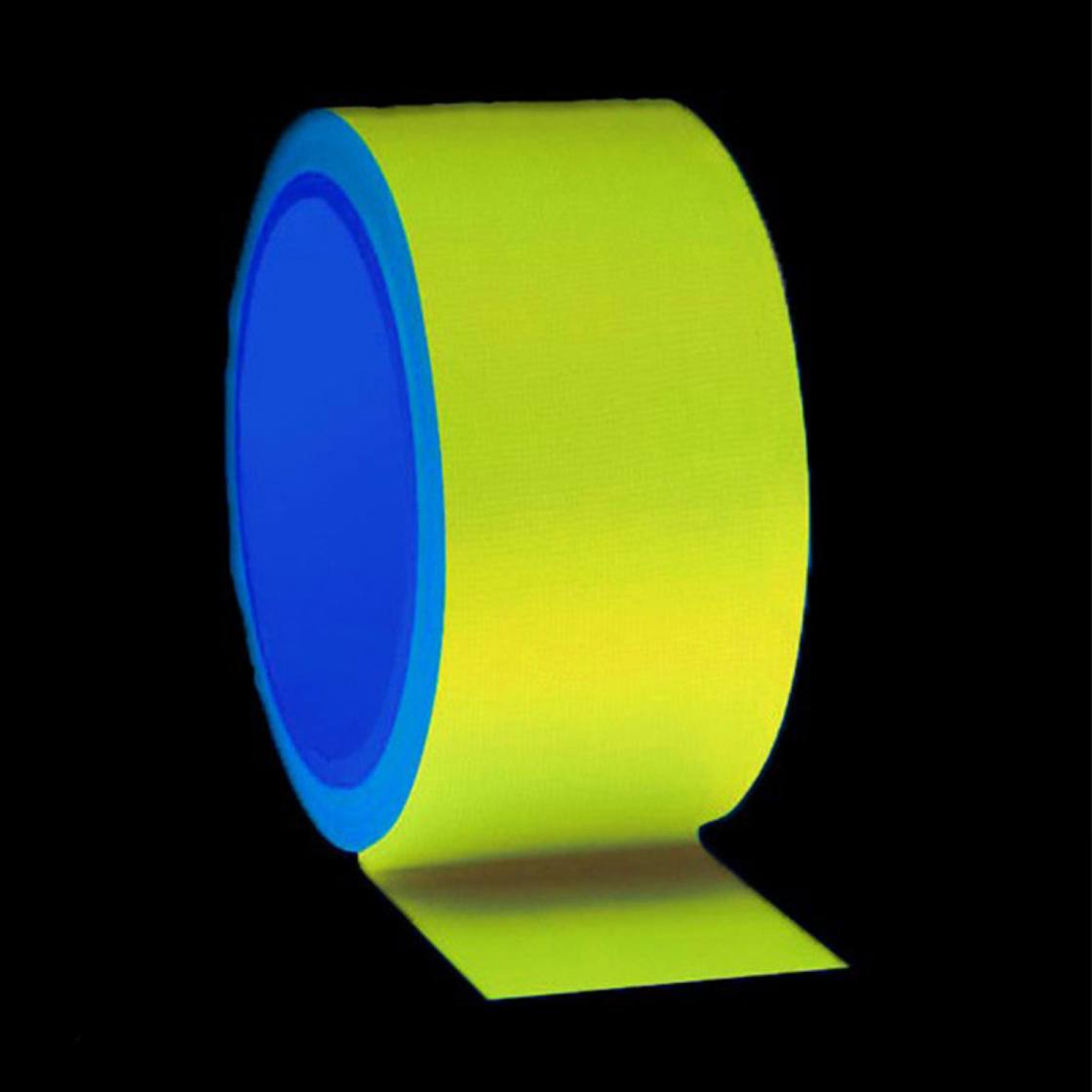 Rouleau de ruban adhésif fluo jaune de 5 cm brillant sous lumière noire