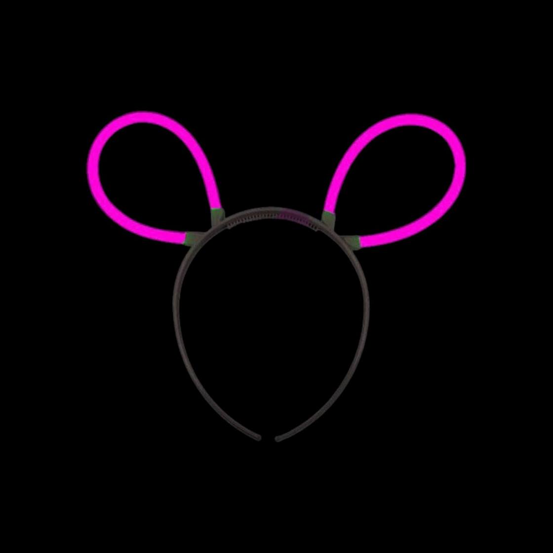 Serre-tête noir à oreilles de lapin formées de deux bracelets lumineux roses