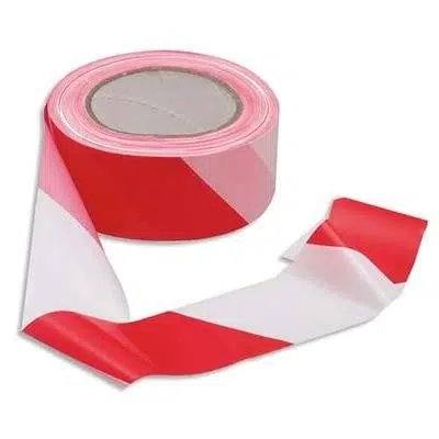 Rouleau de rubalise rouge et blanche déroulé