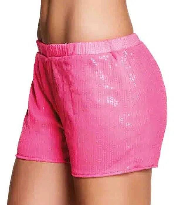 Short à sequins rose fluo porté