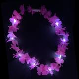 Collier hawaïen lumineux à fleurs multicolores et LED allumées — vue 4