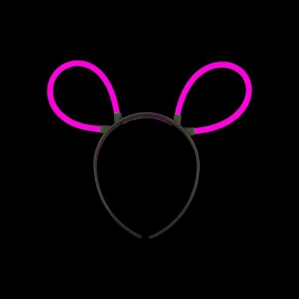 Serre-tête noir à oreilles de lapin formées de deux bracelets lumineux roses