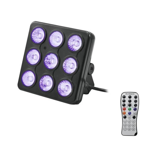 Projecteur Party Panel à 9 LED et sa télécommande infrarouge