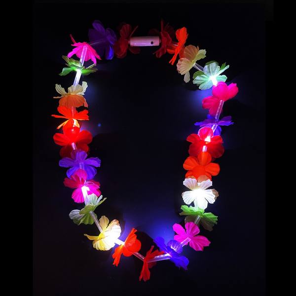 Collier hawaïen lumineux à fleurs multicolores et LED allumées